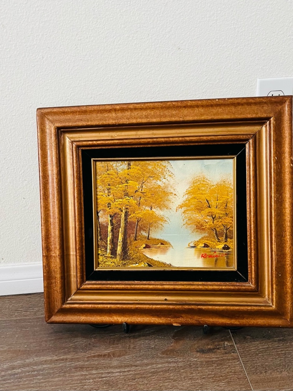 Vintage Framed Fall Landscape Painting with Autumn Trees 15/18 inches